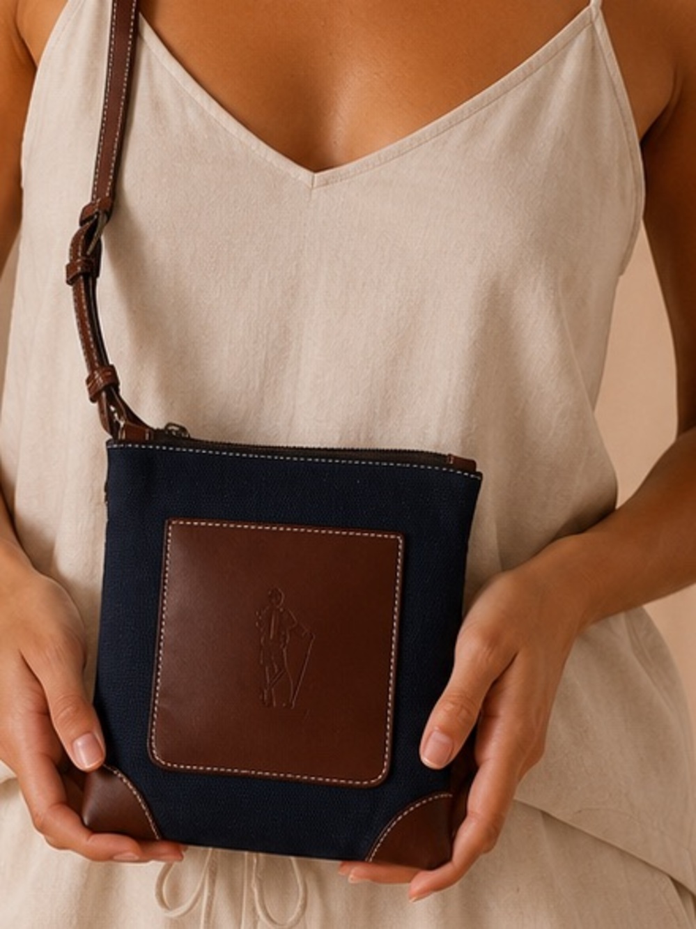 Genuine Leather Golf Canvas Crossbody Bag Navy Brown Golf Lover Purse